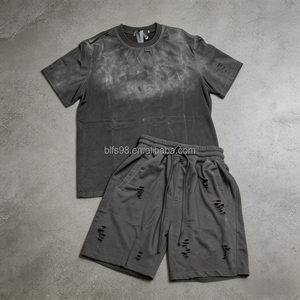 Ensemble T-shirt et short pour homme avec logo personnalisé, été, 100% coton, col rond, décontracté, respirant, style sportif - Product Image 4