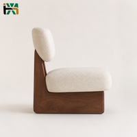 Fauteuil lounge en bouclette crème de style mid-century avec base en bois pour salon, chambre, hôtel, vente en gros directe d'usine