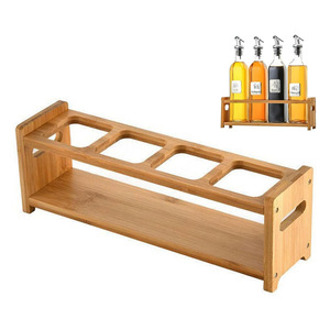 Bamboo Seasoning <b>Rack</b> Square Four Hole Oil <b>Bottle</b> <b>Storage</b> Display Stand Multipurpose Kitchen Organizer - Product Image 4