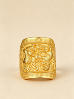 Bague de mariage unisexe réglable en argent sterling 925 plaqué or avec double relief lion Fu, style vintage, vente en gros OEM/ODM