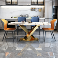 Table à manger rectangulaire en pierre frittée de luxe italienne, style marbre, avec pieds en métal pour la salle à manger à domicile ou l'hôtel