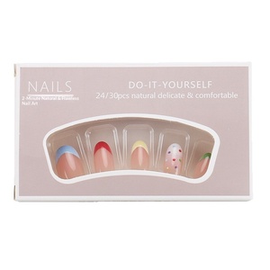 <span class=keywords><strong>Uñas</strong></span> Postizas Hechas a Mano con Diseño Francés Colorido, Degradado de Puntos, Estilo Corto, <span class=keywords><strong>Manicura</strong></span> para Dedos con Diseño Divertido - Product Image 5