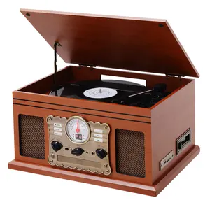 Antico 7-in-1 strumento musicale giradischi grammofono giradischi in vinile cd record radio retro giradischi in legno massello