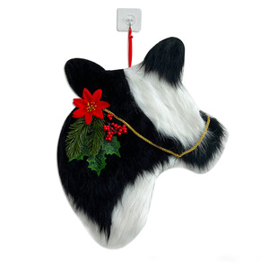 Adorno de pared con cabeza de vaca navideña, estilo vaca lechera, decoración navideña de poliéster para decoraciones de fiestas en granjas - Product Image 5