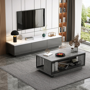2022 thiết kế hiện đại bảng điều khiển bằng gỗ TV đứng tủ và bàn trà cà phê thiết lập mới đồ nội thất phòng khách với đá cẩm thạch hàng đầu cho phòng ngủ - Product Image 2