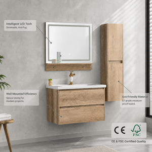 Mobile <span class=keywords><strong>da</strong></span> <span class=keywords><strong>Bagno</strong></span> in Stile Contemporaneo con Specchio a LED, Lavabo e Struttura in Legno Massello all'Ingrosso - Product Image 2