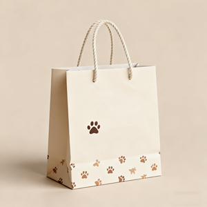 Sac en papier cartonné blanc recyclable, laminé, résistant, avec poignée ronde et plate pour librairie, fleuriste - Product Image 1