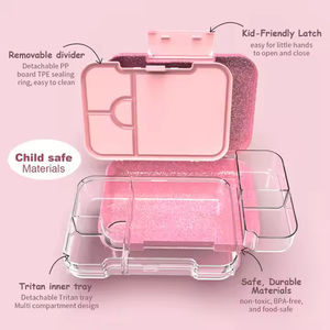 Oumeng Boîte à lunch Bento en plastique réutilisable sans BPA de haute qualité avec 4 compartiments pour enfants - Product Image 3