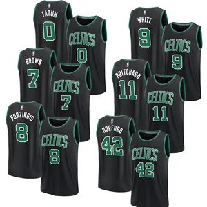 Camisa de basquete Celtics Fast Break bordada costurada uniforme Boston camisas masculinas personalizadas edição de declaração preto