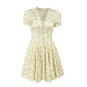 Vestido Mini Elegante de Gasa con Estampado Floral y Cuello en V Profundo para Fiesta, Colección Primavera Verano 2026 - ¡Gran Venta de Fábrica! - Product Image 6