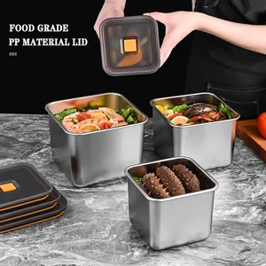 304 aço inoxidável 18cm Crisper Airtight Lunch Box armazenamento de alimentos Fresh Keeping Box