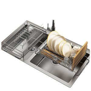 Égouttoir à vaisselle extensible en acier inoxydable pour évier, réglable, avec poignée en bois pour comptoir - Product Image 1