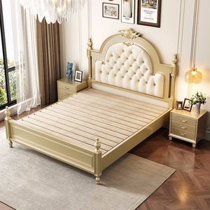 American Style Light Luxury <b>Double</b> <b>Bed</b> Solid Wood Fabric Tufted <b>Bed</b> With Storage Master Bedroom <b>Princess</b> Wedding <b>Bed</b> - Product Image 4
