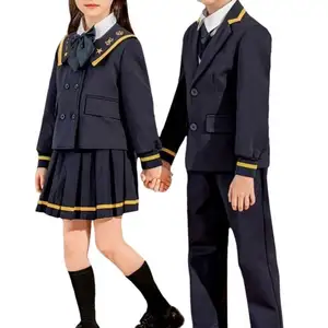 小学生の海軍クルーネックスーツカスタム男の子と女の子のブレザーの制服