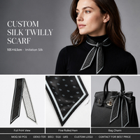 Écharpe fine en soie à motifs floraux personnalisés pour boutiques de mode, ruban de cou, attache pour queue de cheval, ruban pour sac à main, sergé et programmes d'étiquetage privé