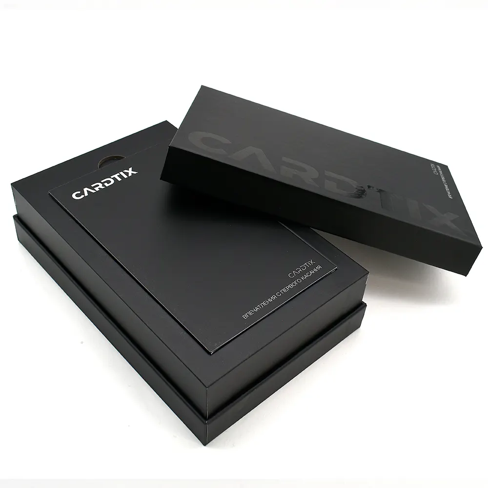 Индивидуальный логотип, роскошная картонная коробка для карт, упаковка, черная Съемная крышка с жесткой подарочной коробкой для шеи