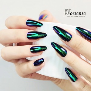 <span class=keywords><strong>Uñas</strong></span> postizas de almendra cortas de larga duración personalizadas con pegamento <span class=keywords><strong>azul</strong></span> metálico, <span class=keywords><strong>uñas</strong></span> de desgaste, <span class=keywords><strong>uñas</strong></span> cromadas de buena calidad, moda de belleza - Product Image 2