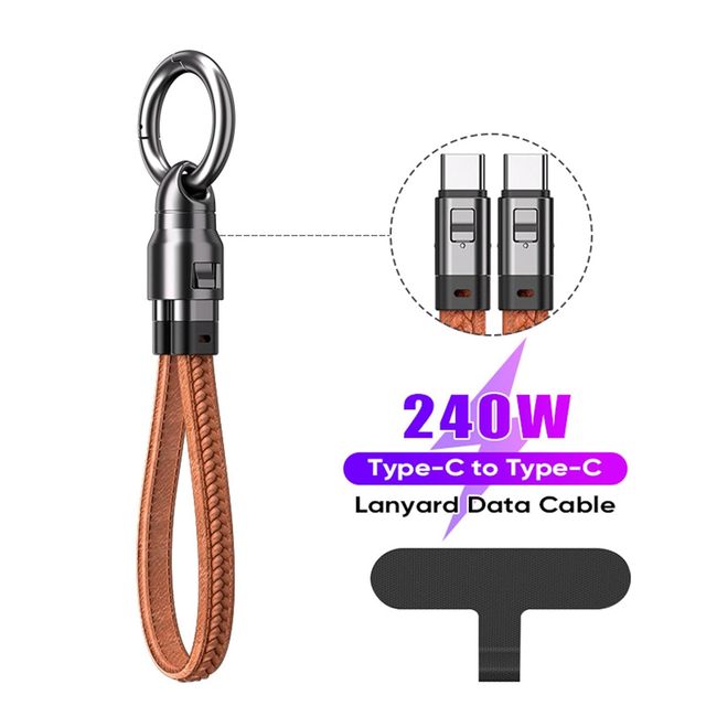 2025 New 240W PD USB C Cable High Speed Charging 2 in 1 Keychain Phone Charging Data USB Cable
