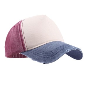 Washed Distressed Baseball Cap Color Blocking Cotton Unisex Sunshade Hat - Product Image 4