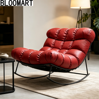 Fauteuil à bascule en cuir véritable avec rembourrage en éponge et plumes, base demi-courbe en acier inoxydable, fauteuil de relaxation