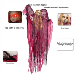 Décoration Suspendue Sorcière d'Halloween, Lumineuse et Activée par la Voix, Effrayante, Ange Fantôme Rouge, Accessoires Sinistres pour Fête à la Maison - Product Image 5