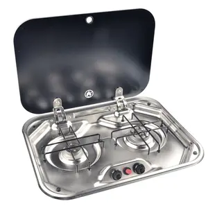 TYTXRV RV accessori da cucina in acciaio inox coperchio in vetro temperato 2 fuochi a Gas RV stufa