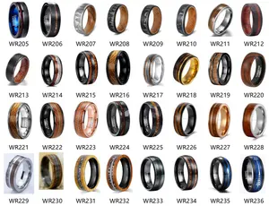 Guangzhou Groothandel Mode Ringen 8Mm Houten Inleg Zwart Wolfraamcarbide Ring Voor Mannen Mode Verloving Trouwring