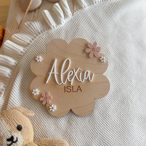 Panneau souvenir de naissance en bois Nuage Marguerite, Plaque nominative bébé, Accessoire photo, Nouvelles idées de produits uniques, Coffret cadeau pour jeune maman, Articles cadeaux esthétiques - Product Image 2