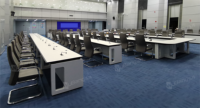 Console de coordination du terminal aéroportuaire avec supports multi-écrans et tiroirs de rangement