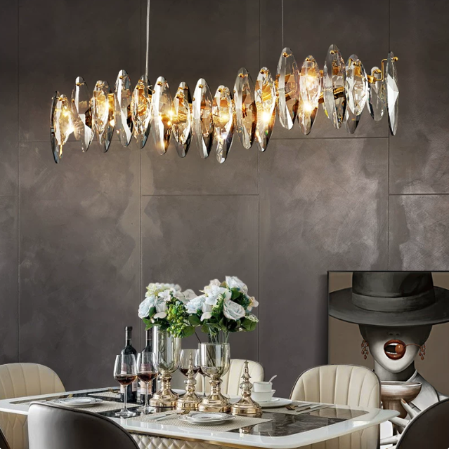 Pupu Modern Light Luxury Glass Living Room Lighting Set Including Crystal Chandelier and Table Lamp