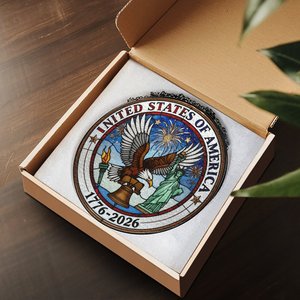 Stained Glass Suncatcher Pendant United States Of America 1776 2026 Commemorative <b>Hanging</b> Decor - Product Image 4