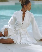 Robe blanche d'automne style station balnéaire européenne/américaine, col montant, manches classiques, simple boutonnage, mini-robe en dentelle patchwork