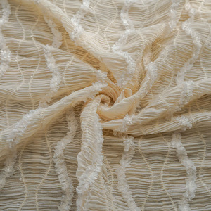 Tela de Chifón Crepé con Flecos Borrosos, Bordado y Bordes de Encaje, Tela de Chifón Plisada, Textil Romántico para Confección de Vestidos - Product Image 4
