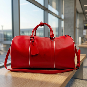 MOQ 50 Sac de sport de luxe personnalisé en cuir véritable rouge, grande capacité, résistant à l'eau, portable, réutilisable, pour le week-end, la gym, les voyages d'une nuit - Product Image 3