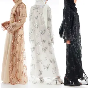 Di lusso di Alta densità Ricami di Paillettes Dubai Abbigliamento di Viaggi Turchia Abbigliamento Islamico Abaya per Le Donne Signore Del Vestito Aperto