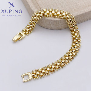 XUPING Jewelry Wholesale Bulk Minimalist Rapper Hip Hop 14k Gold Color Plated Fashion <strong>Copper</strong> Cuban Chain Link Men <strong>Bracelet</strong> - Product Image 1