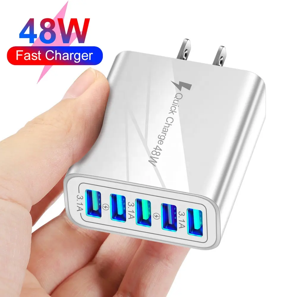 CE FCC Certified 3.1A 48W 5-Port USB Wall Charger Universal Charger Plug USB Power Adapter