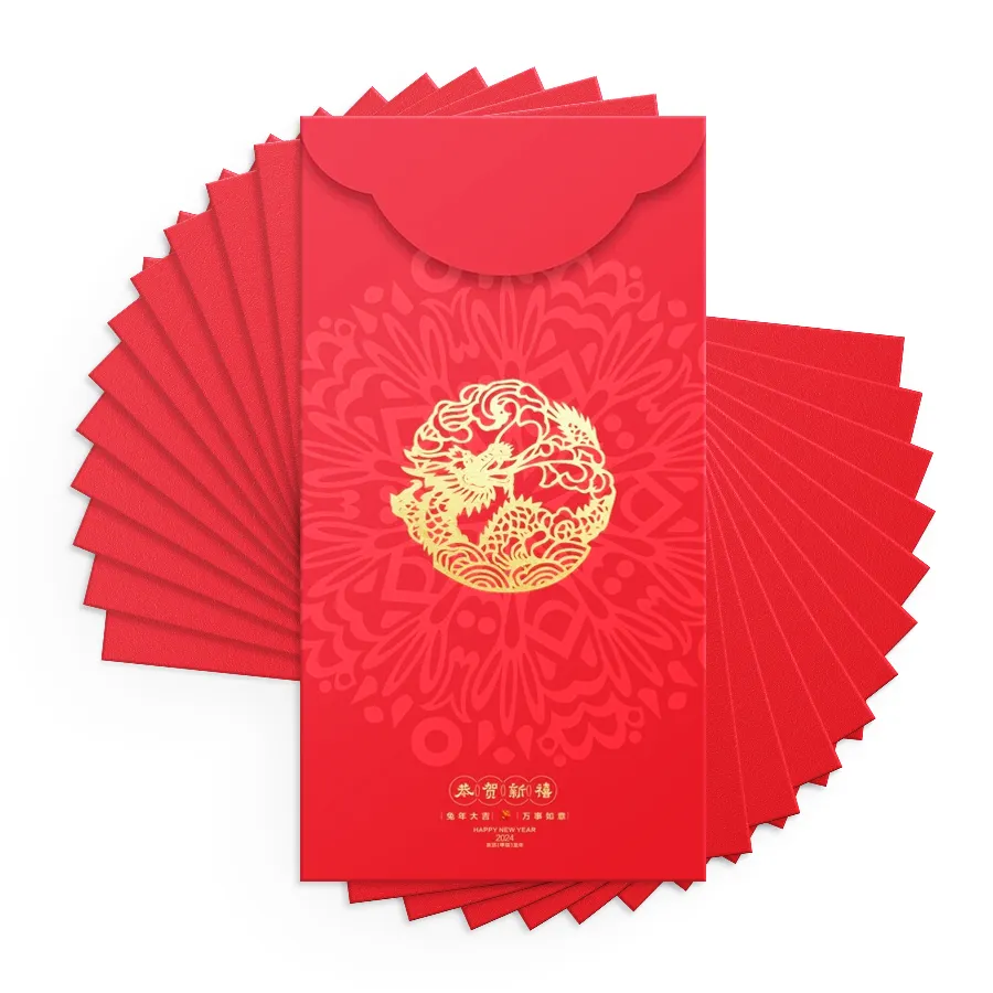 2024カスタムメイドの赤い封筒金箔ロゴhongbaoラッキーマネー封筒豪華な中国の旧正月の赤いパケット