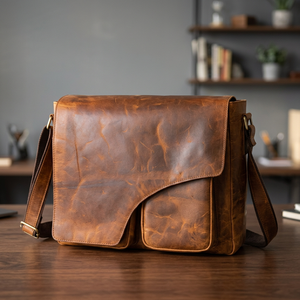 Sac messager pour ordinateur portable en cuir, imperméable, antichoc, grande capacité, design populaire, écologique, léger et durable - Product Image 1