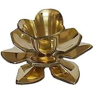 Lotus Shaped <b>Brass</b> <b>Candlestick</b> Holder Handicraft Metal Pillar Holder for Home & Wedding Decor Golden 4 X 1.6" - Product Image 2
