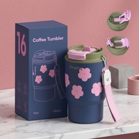 Tasses à café isothermes Hong Ling 16oz à double paroi en acier inoxydable réutilisables avec couvercle à paille