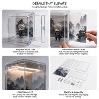 Vitrine de présentation modulaire personnalisée en acrylique avec porte magnétique à bascule, 3 niveaux, anti-poussière, avec éclairage LED