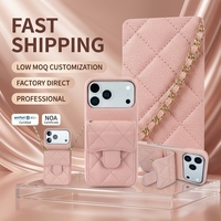 Étui de téléphone élégant en cuir PU rose avec sangle bandoulière détachable, plusieurs emplacements pour cartes et protection antichute pour iPhone 15 16 17 18 Pro Max