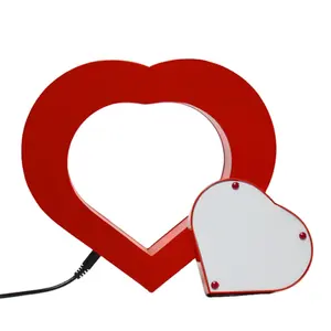 Moldura giratória de dois lados em forma de coração, moldura magnética de led flutuante para decoração de casa e casamento
