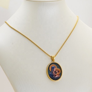 Collier pendentif religieux avec chaîne à maillons pour femmes et hommes, plaqué or 18 carats, acier inoxydable, ovale, Jésus, Vierge <span class=keywords><strong>Marie</strong></span> catholique - Product Image 3