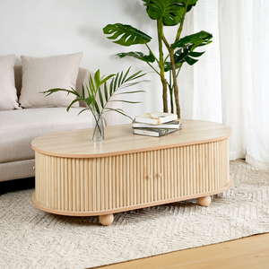 Mesa Auxiliar Ovalada Larga y Elegante de Madera Maciza con Encanto Retro, Diseño Moderno, Color Natural, Altura Ajustable, Fácil de Limpiar - Product Image 3