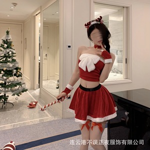 No time to waste, sexy red Christmas lingerie, alluring outfit, abstinence-themed butterfly two-piece set. - Product Image 2