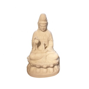 White Marble <strong>Stone</strong> <strong>Buddha</strong> Carving Sitting Guan Yin Bodhisattva Kwan-yin Statue Tabletop Crafts Sculpture for Indoor Decoration - Product Image 1