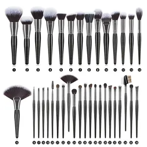 Custom Logo Vegan Makeup Brush Kit Powder Foundation Cosmetic Tools Premium Black Wooden Handle Makeup Supplier 36pcs Brush Sets