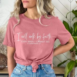 T-shirt pour femme FOXA 100 % coton avec motif « Faith Verse », haut respirant en jersey pour l'inspiration - Product Image 4